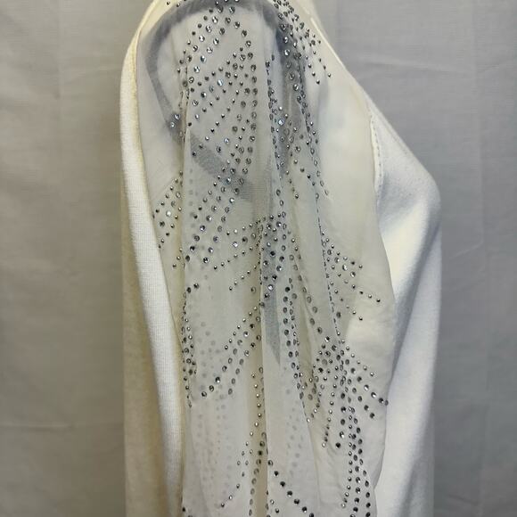Adrianna Papell XL Embellished Ivory Knit Top Sheer Sleeve Blouse - Picture 4 of 9